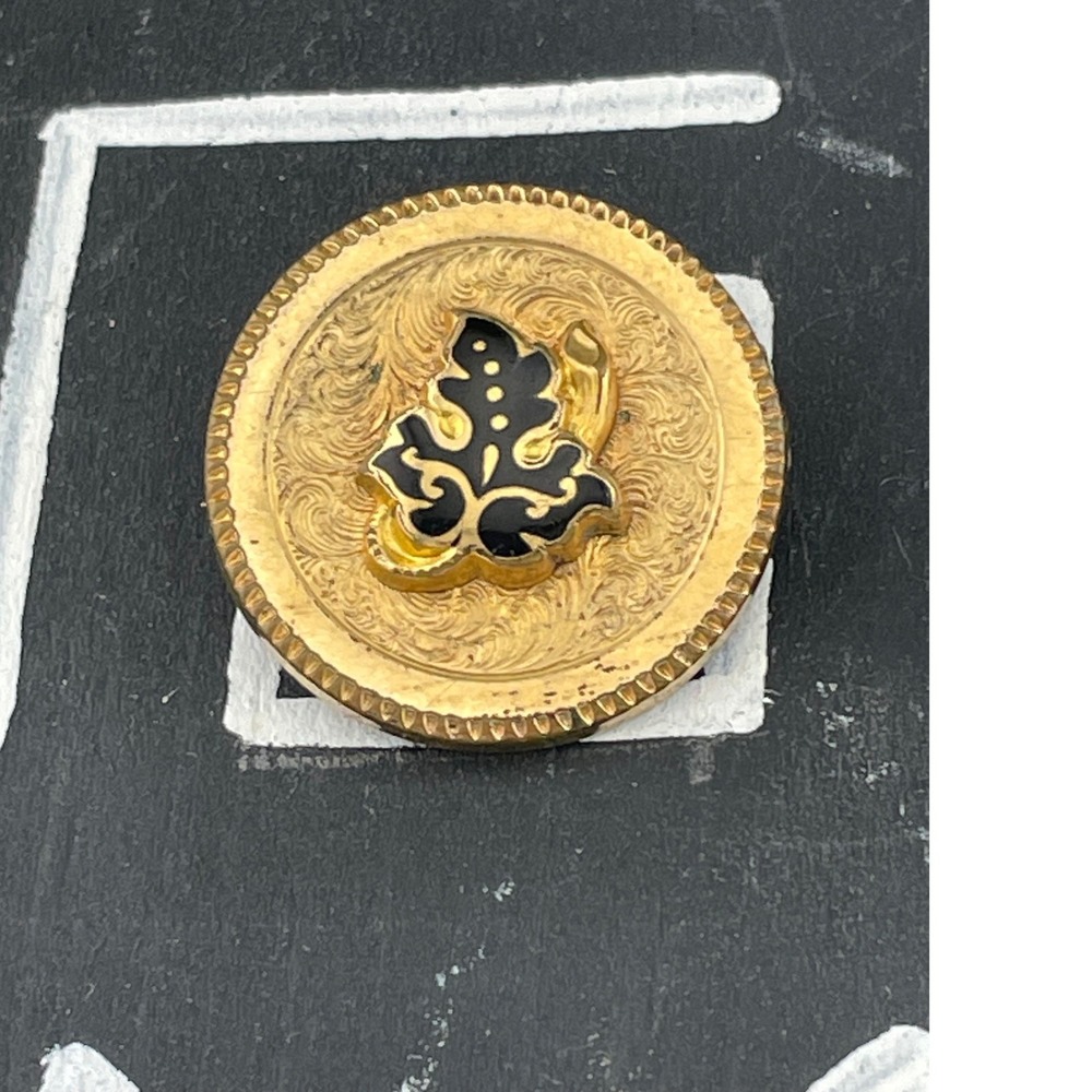 Victorian Gold Filled & Black Enamel Brooch Pendant Antique Engraved Pin
